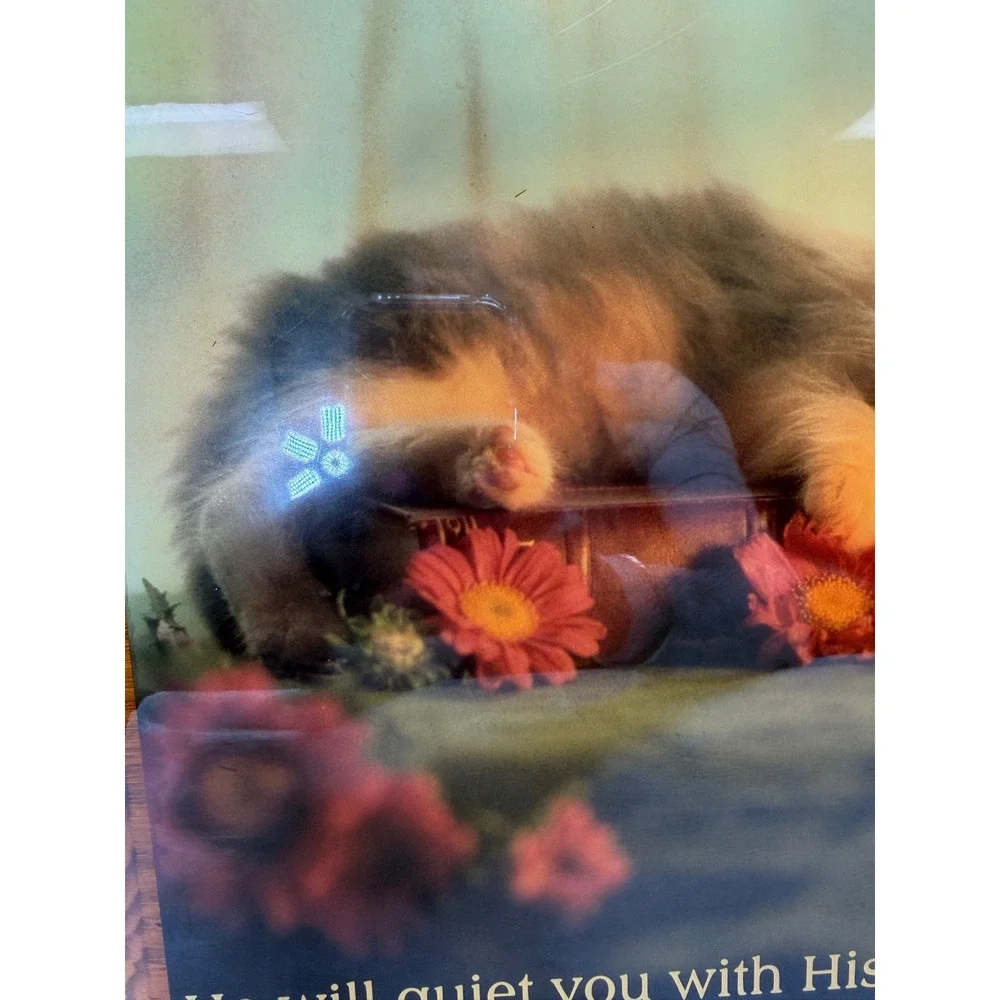 VTG Andy Anderson Handcrafted‎ Wood Resin Plaque Kitten Bible Religious Art